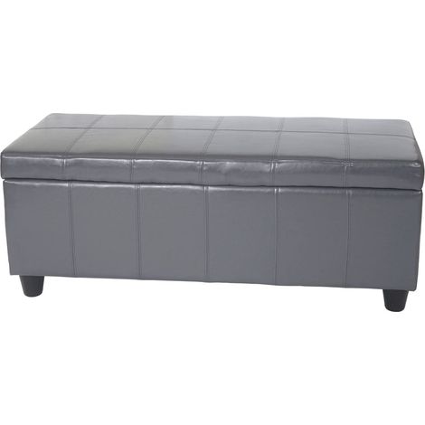 Baúl banco asiento Kriens, cuero + polipiel, 112x45x45cm certificado MVG, gris