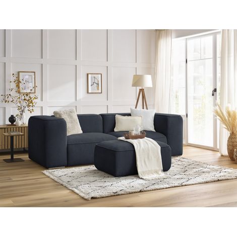 BOBOCHIC - Canapé droit fixe 2 places ZEPHYR avec pouf Bleu foncé (1/5)
