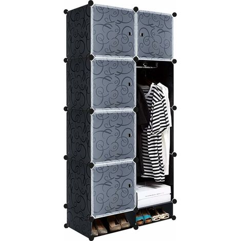 Diy Armoire Kunststoff zu/bei Monter Soi - Même Système D ' Étagères Enfichables mit Porte Penderie - 8 Cubes schwarz