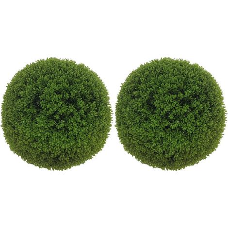Lot de 2 boules de buis artificielles de 40 cm décoration pour intérieur ou extérieur vert foncé (1/5)
