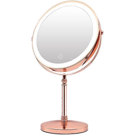 JIAJIEFANG 20cm Goldfarbener Kosmetikspiegel mit integrierter Beleuchtung, USB-Ladefunktion, 10-facher Vergrößerung, einstellbarer Hintergrundbeleuchtung und freistehendem Standfuß. (1/5)