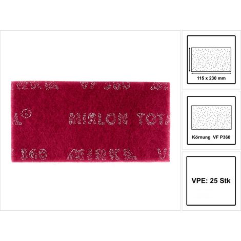 Mirka Mirlon Total 25 Stk Schleifvlies VeryFine Korn 360 Schleifpads, Schleiffleece zum Anschleifen, Entrosten, Schleifen, Polieren von Holz, Metall, Kunststoff, Edelstahl (1/5)
