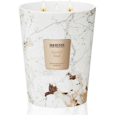 Bougie parfumée Santal 990g avec 3 mèches, cire de soja, 150h de combustion