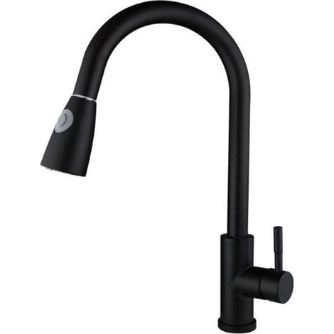Robinet mitigeur for évier de cuisine, robinet noir, robinets en acier inoxydable à sortie double mode avec douchette extractible (1/5)