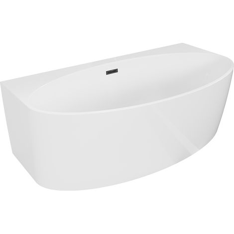 Mexen Bruna vasca da bagno a libero posizionamento, semi-incasso 150 x 82 cm, bianco lucido, troppo pieno nero - 52731508200-70 (1/3)