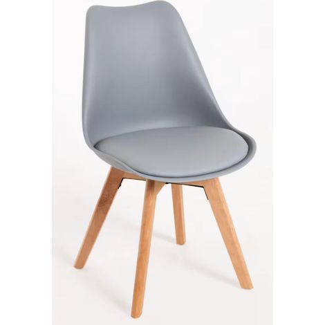ORION91® - SIRIO Chair  Light Gray  Polypropylene Back  Padded Seat  Synthetic Leather  Beech Wood Legs  81x48x54 cm  Scandinavian Style  Dining, Office, Kitchen, Workspace (1/5)
