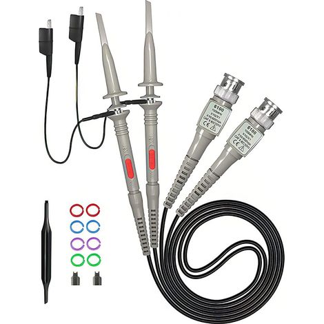 Pack de 2 kit de sonde d'oscilloscope, P6100 100 MHz 10: 1 et 1: 1 Précision BNC Oscilloscope Chebe, Clip d'oscilloscope à hauteur de haute précision commutable pour oscilloscope (1/5)