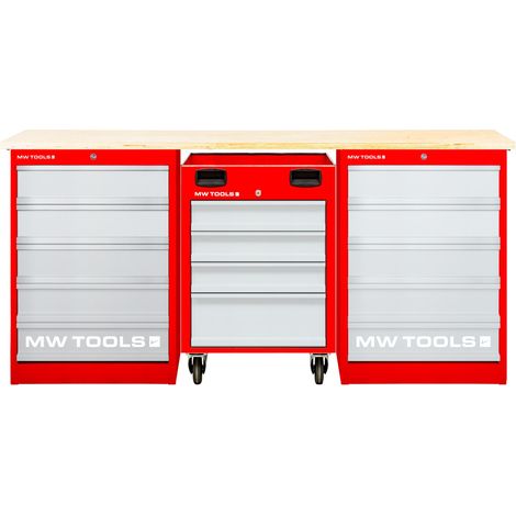 Établi modulaire Multiplex avec 2 armoires à tiroirs 5T et 1 servante d'atelier 4T 2000 mm MW Tools MOD20L55M