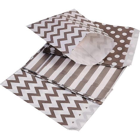 24 sachets à bonbons en papier rayé à pois ondulés, parfaits pour les mariages, les anniversaires et les fêtes (3 motifs assortis, gris). (1/3)