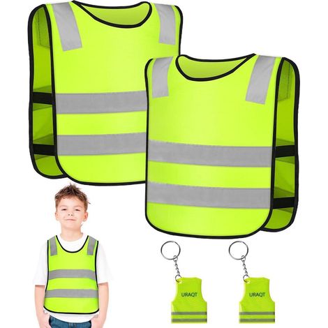Gilets de sécurité enfant haute visibilité, lot de 2, avec porte-clés réfléchissants (1/5)