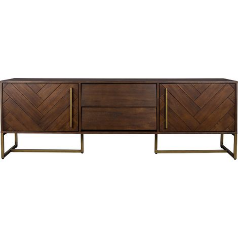Buffet 2 portes et 2 tiroirs décor acacia et laiton - CLASS (1/5)