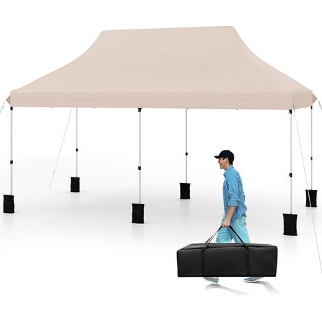 Tonnelle de Jardin Escamotable Pliable 300x600CM, Tente de Fête Imperméable Protection, 6 Sac de Sable (Beige) (1/5)