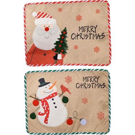 Lot de 2 articles de décoration de Noël : nappe brodée créative représentant un bonhomme de neige, tapis isolant et motif bonhomme de neige. (1/5)