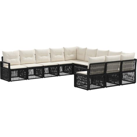 vidaXL Set Divano da Giardino 11 pcs Nero polyrattan