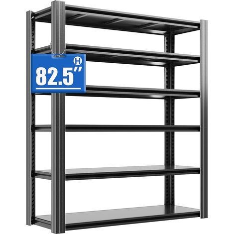 Étagère de Rangement Charge Lourde, Étagère de Garage 6 Niveaux Hauteur Réglable, 45 x 120 x 210 cm, Charge Jusqu’à 1000 kg, Etagere Metallique pour Cave, Garage, Entrepôt, (Noir) (1/5)