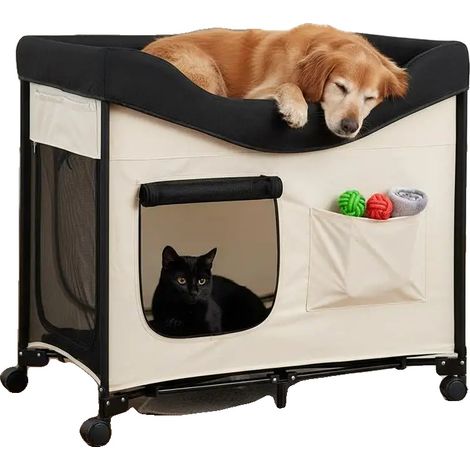 Lit pour animaux, Design surélevé, Portable et Pliable, vert armée (1/2)