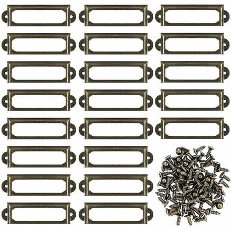 Lot de 50 porte-étiquettes en métal pour meuble, tiroir, carte, cadre de plaque signalétique pour étagère de bureau, étagère de bibliothèque (60 x 24 mm) (1/4)