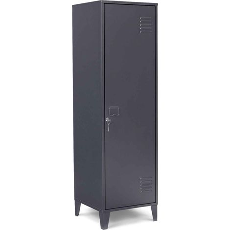 Idmarket – Armoire vestiaire métal gris foncé – 1 porte avec fermeture à clé – 2 étagères multipositions – Design industriel pour bureau et entrée