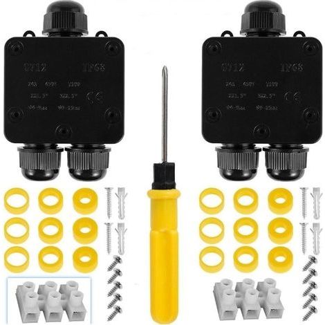 Lot de 2 boîtes de jonction étanches IP68 pour câbles électriques extérieurs connecteurs de câbles électriques extérieurs à 2 voies. (1/5)