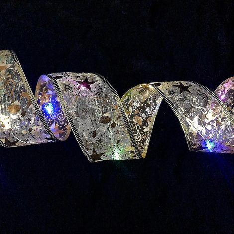 Décorations de Noël : guirlandes lumineuses LED en ruban, ornements pour sapin de Noël, nœud en dentelle à faire soi-même. (1/2)