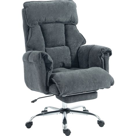 Bürostuhl Höhenverstellbarer Drehstuhl mit Lendenwirbelstütze, Fußstütze, Schneeflanell, 80 x 80 x 106-114 cm Dunkelgrau (1/5)
