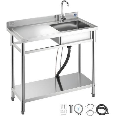 VEVOR Lavandino Mobile da Cucina 1000 x 500 x 940 mm, Vasca Singola con Rubinetto e Cassetto, Lavello da Cucina per Garage, Ristorante, Lavanderia, Lavabo da Esterno con Piano di Lavoro Sinistra (1/5)