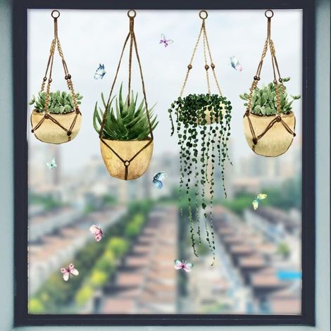 Removable Anti-collision Succulent Plant Stickers Double-sided PVC Butterfly Pattern Stickers for Home Party Shop Decoration (1/5)