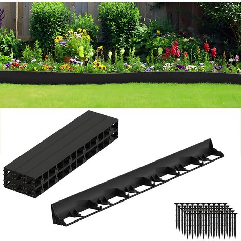 Jiubiaz 12m Bordure de Pelouse en Plastique, Flexible Bordure de Jardin avec 50 Piquets d'ancrage Noir (1/5)