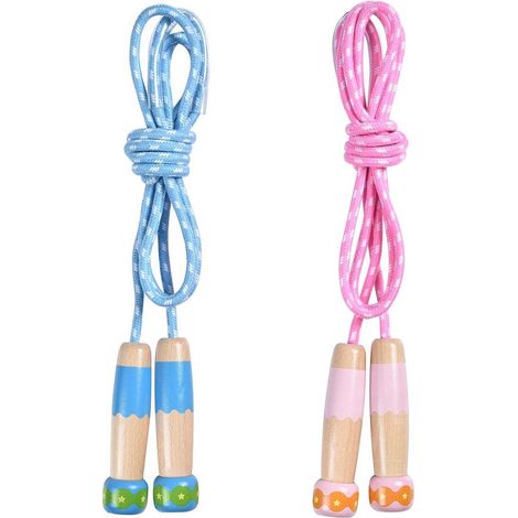 Lot de 2 cordes à sauter pour enfants de 2,5 m (7 pieds) avec poignée en bois ajustable. Convient aux filles et aux garçons d,Lot de 2,2,5 m,bois