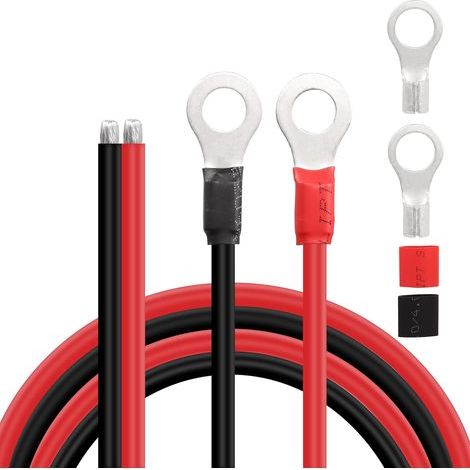 Câbles de batterie solaire Câbles d'onduleur de calibre 10 avec bornes à anneau de 3/8" Câble d'extension de plateau en cuivre étamé 10 AWG pour solaire, camping-car, voiture, bateau (1 m) (1/5)