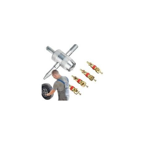Outil De Retrait Noyau Valve Pneu – Kit Réparation Pneus Voiture 4 En 1 Jeu Clés À Tournevis Pour Accessoire Multifonction Fer Zingué-installateur Dissolv - (1/5)