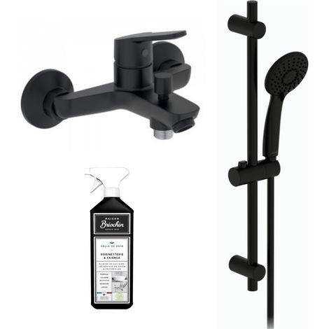 Ensemble bain douche avec mitigeur mécanique mural JACOB DELAFON Aimé noir + nettoyant (1/4)