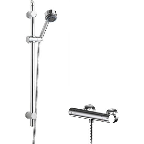 Current Round Thermostatic Bar Valve and Multi Function Handset Slider Rail Kit Shower Bundle - Chrome - Balterley