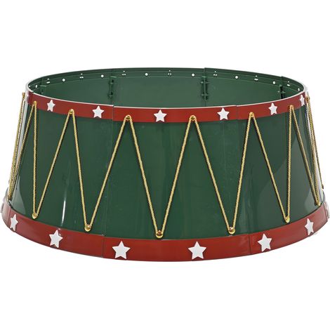 Base Copri piede Albero Natalizio a Forma di Tamburo Ø 65cm  VERDE Rosso e Oro Collare Rigido per Alberi di Natale 180–240cm  Decorazione particolare (1/5)