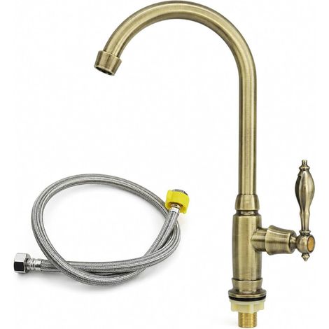 Robinet Eau Froide Uniquement, Bec Haut Pivotant 360°, Or Brossé (1/5)