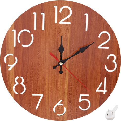 Reloj de pared de madera, con grandes números arábigos, estilo vintage europeo, ideal para salón, cocina u oficina. (1/5)
