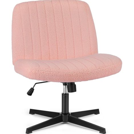 Bürostuhl Ohne Armlehne, Teddysamt und Bequemes Netzgewebe Criss Cross Chair, mit Verbreitertem Sitzkissen Schneidersitz Stuhl, Geeignet für Büros, Schlafzimmer und Wohnzimmer (Rose) (1/5)