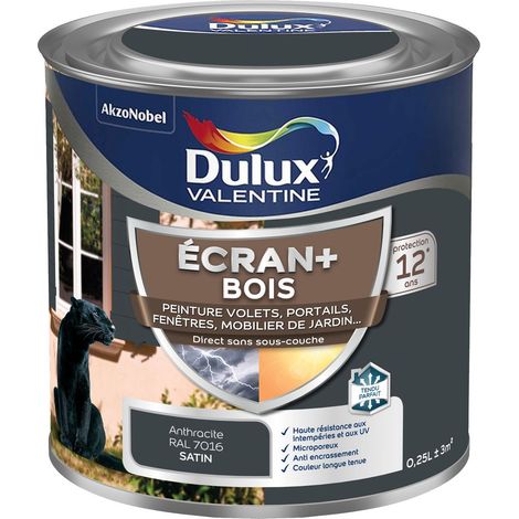 ECRAN+ BOIS - Peinture satinée pour bois extérieur - Volets, portes, fenêtres, portails - Gris Anthracite 0,25 L - Dulux Valentine