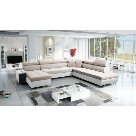 Großer multifunktionaler Eckschrank Morena X,  Kunstleder/Uttario Velvet Weiß/Beige Links (1/5)
