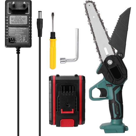 21V Scie à Élaguer Électrique Portative Mini Rechargeable Petite Tronçonneuse à Bois à Une Main Travail du Bois - Prise EU