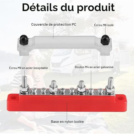 DC Distribution Bar Electrical Distribution Block with M6 Bolts and M4 Screws, Busbar with Protective Cover for Car Boat Camper Truck (1/4)