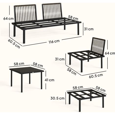 Ensemble de mobilier de jardin en métal, canapé d'angle 6 places (avec coussins), gris clair (1/5)