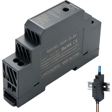 Alimentation 24V, sur Rail 15W 0,63A, Transformateur 220V 24V à Découpage, Alimentation DC pour Armoire Électrique, Automatisation, Contrôle Industriel Sécurisé et Stable (1/5)