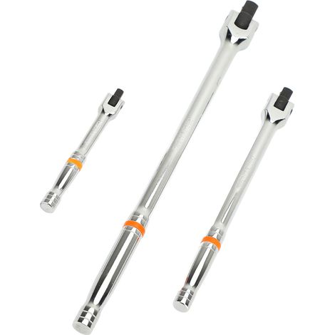 Jeu de 3 barres de force (entraînement 1/2", 3/8" et 1/4") en acier CR-V à tête flexible pour réparation et entretien. (1/5)