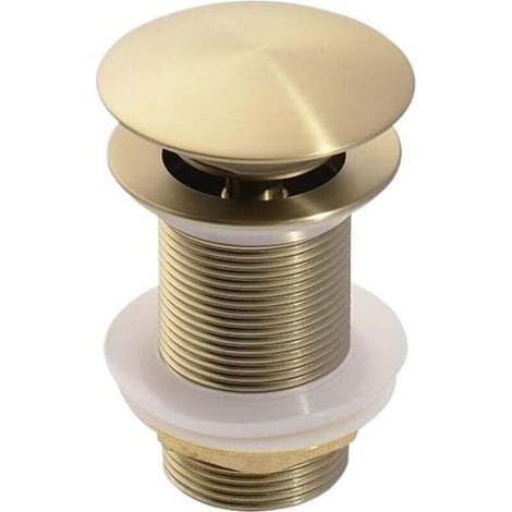 Pop-Up Bathroom Sink Drain Plug, in Brushed Gold, Matte Black, White, Rose Gold, Gold, Chrome, Sink Accessories (Color: Brushed Gold, no hole) (1/4)