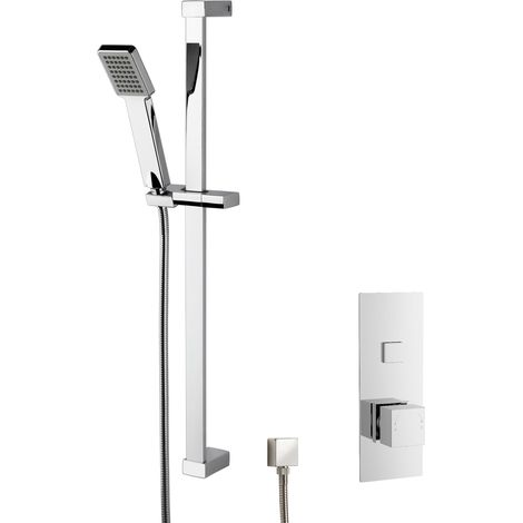 Concealed Square Push Button 1 Outlet Valve & Slide Rail Kit Shower Bundle Set - Chrome - Balterley