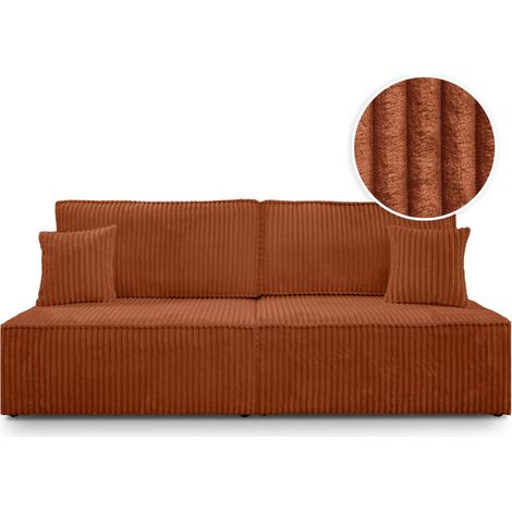 Canapé convertible 3 places FIONA sans accoudoirs avec coffre velours côtelé épais - Terracotta (1/5)