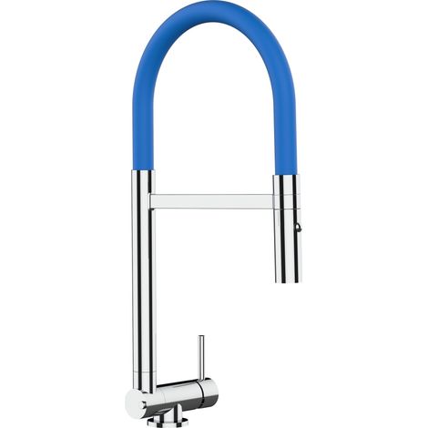Unterfenster Wasserhahn Vorfenster Umklappbar 4,5 CM Verchromt Kuechenarmatur mit Blau 360 schwenkbarem Auslauf und abnehmbare 2 strahl Handbrause