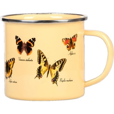 Emaillierter Becher mit Schmetterlingen