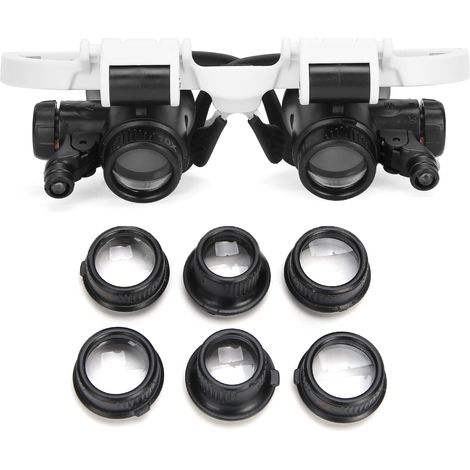 Lot 5 Loupes Frontale LED avec Lumière, Lunettes Loupe Sans Mains pour Bijoutier, Réparation, Lecture, Main Libre (1/5)